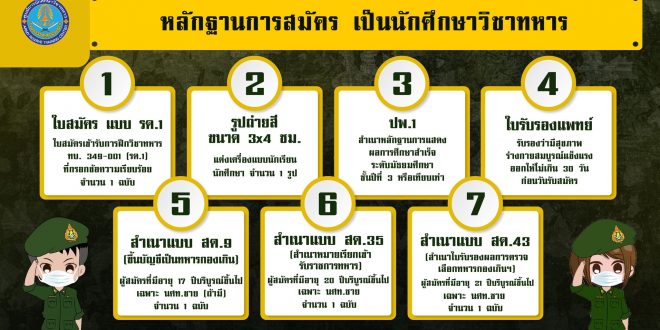 แจ้งประชาสัมพันธ์ เอกสารหลักฐานเพื่อสมัครเรียนต่อนักศึกษาวิชาทหาร ชั้นปีที่ 3 4 และ 5 ประจำปีการศึกษา 2566